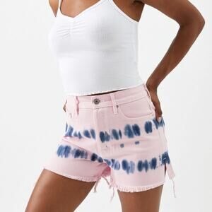 PacSun Tie Dye Ultra High Waisted Vintage Denim Shorts. Womens Size 27 Pink Blue